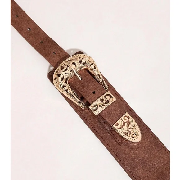 Boho Western Double Buckle Stretchy Belt - Picture 3 of 4